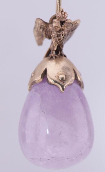 Antique FABERGE Easter Egg Pendant 14 Gold and Hand Carved Pink Quartz c1890