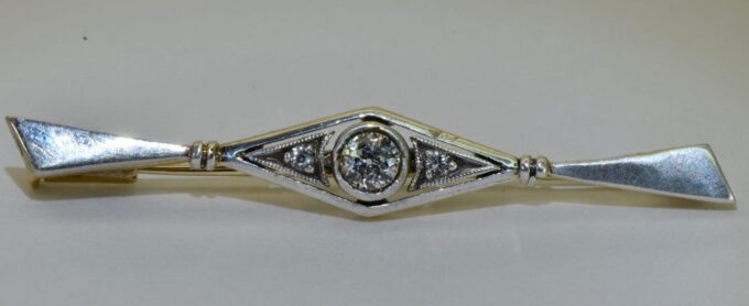 Antique Empire Era Tie Pin Brooch 14k Gold Diamond c1880s