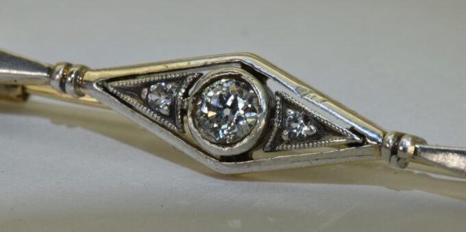 Antique Empire Era Tie Pin Brooch 14k Gold Diamond c1880s