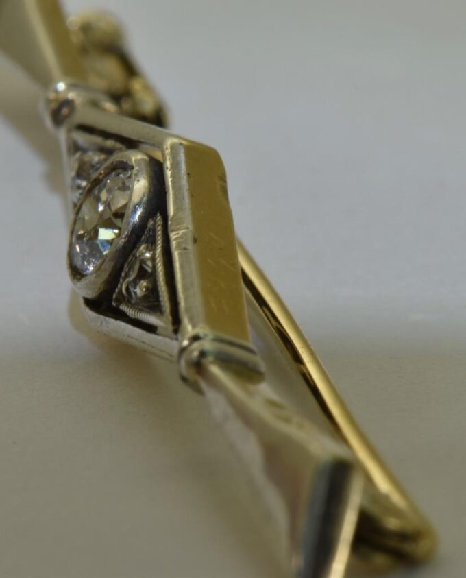 Antique Empire Era Tie Pin Brooch 14k Gold Diamond c1880s