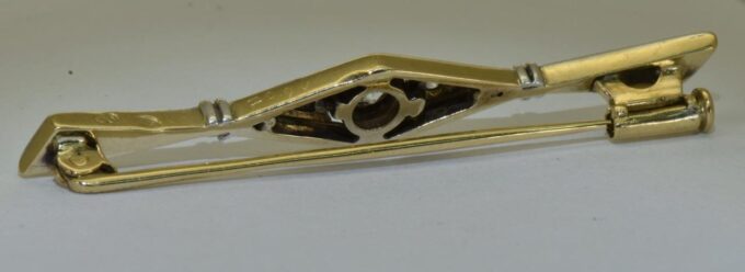 Antique Empire Era Tie Pin Brooch 14k Gold Diamond c1880s