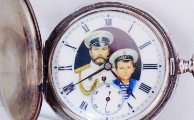 Antique Imperial "Silvana" Pocket Watch Silver Niello Tsar Nicholas II on Dial