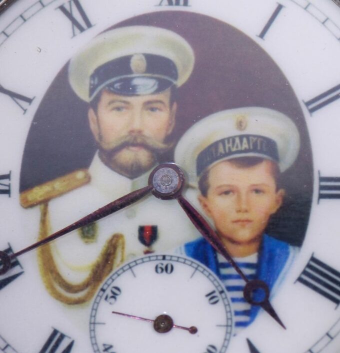 Antique Imperial "Silvana" Pocket Watch Silver Niello Tsar Nicholas II on Dial