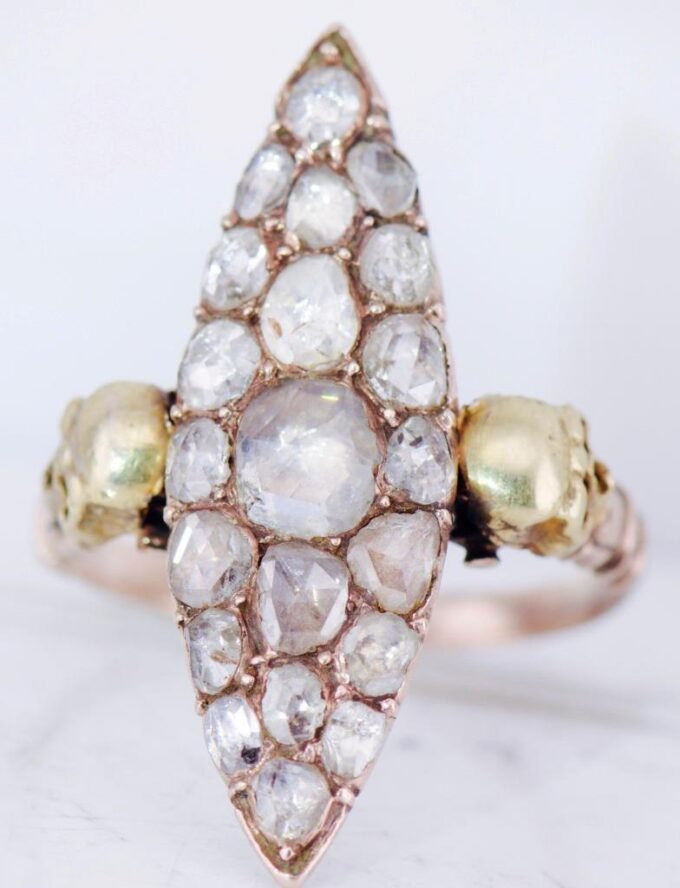 Antique Victorian 14k Gold 2.5ct Diamond Ladies Ring Memento Mori Skull c1880's