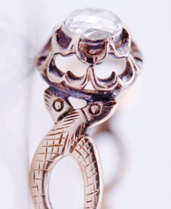 Antique Victorian Double Snakes Love Ladies Ring 14k Gold 0.5ct Diamond Boxed