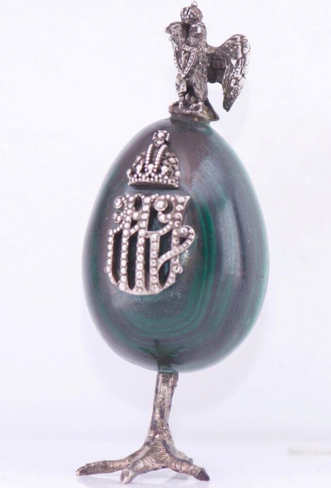 Antique Royal Empire Silver Malachite Easter Egg-for Empress Alexandra c1900's