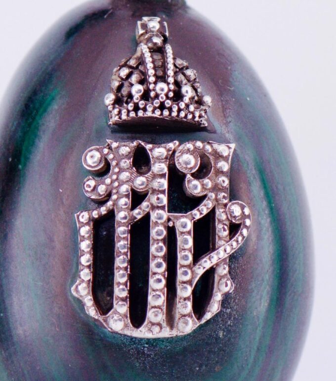 Antique Royal Empire Silver Malachite Easter Egg-for Empress Alexandra c1900's