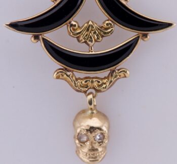 Antique Victorian Skull Ornate Necklace Memento Mori 18k Gold Diamonds Onyx