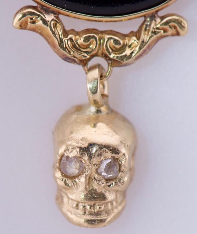 Antique Victorian Skull Ornate Necklace Memento Mori 18k Gold Diamonds Onyx