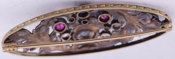 Antique Victorian "Plaque Or" Brooch Ornate Black Enamel Memento Mori Mourning