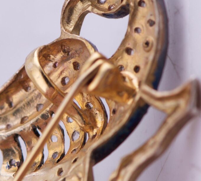 Antique Peacock Brooch with Emerald and Diamond Accents Silver-Topped 14k Gold