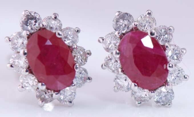 Amazing Vintage Estate Earrings Set 18k White Gold Diamonds 1.5ct Ruby-Boxed