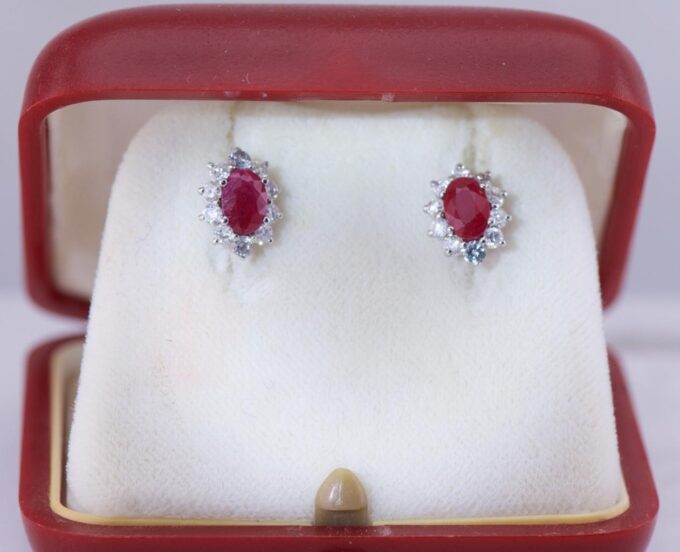 Amazing Vintage Estate Earrings Set 18k White Gold Diamonds 1.5ct Ruby-Boxed