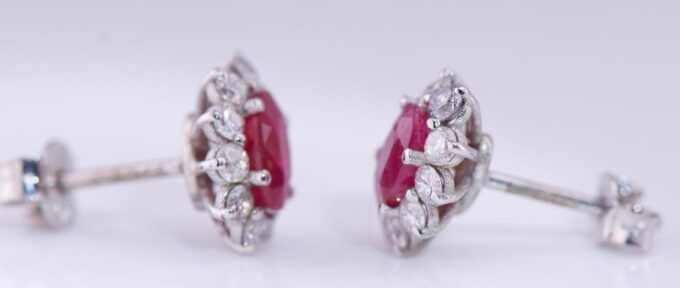 Amazing Vintage Estate Earrings Set 18k White Gold Diamonds 1.5ct Ruby-Boxed