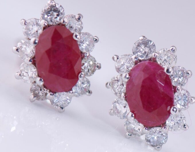 Amazing Vintage Estate Earrings Set 18k White Gold Diamonds 1.5ct Ruby-Boxed