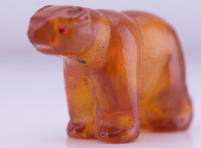 Rare Antique Hand Carved Natural Amber Bear Figurine c1900's