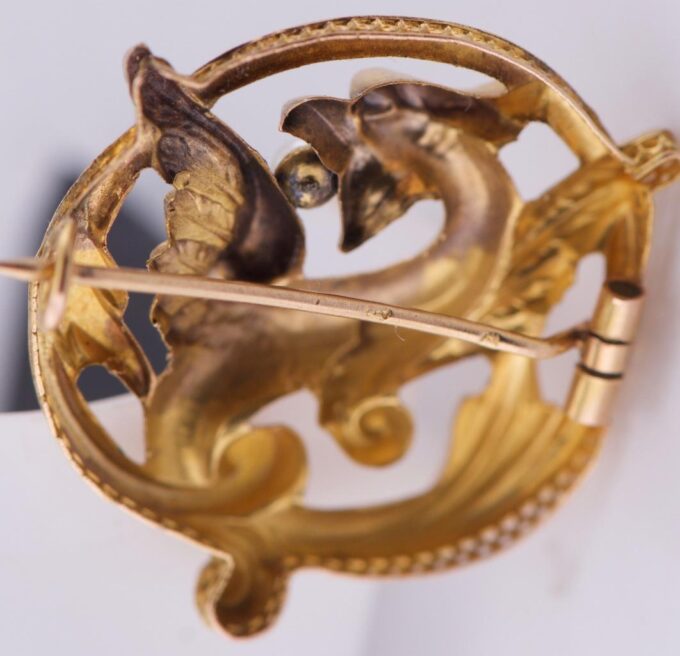 Antique Art-Nouveau French 18k Gold and Pearl Phoenix Bird Brooch c1890's
