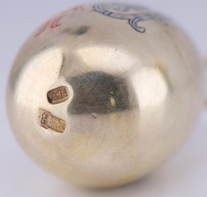Antique FABERGE Silver Easter Egg Pendant-Monogram of Tsar and Empress Alexandra