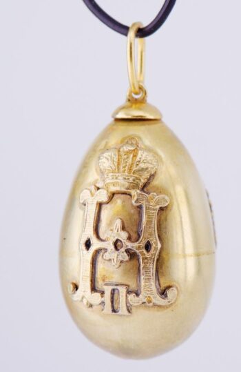 Antique FABERGE 18k Gilt Vermeil Silver Easter Egg Pendant-Monogram of Tsar