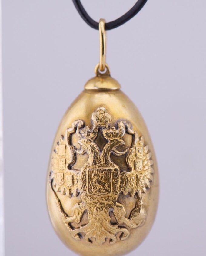 Antique FABERGE 18k Gilt Vermeil Silver Easter Egg Pendant-Monogram of Tsar