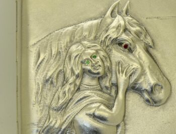 Antique Imperial Faberge Silver Cigarette Case Jewelled Repousse Ruby Emerald