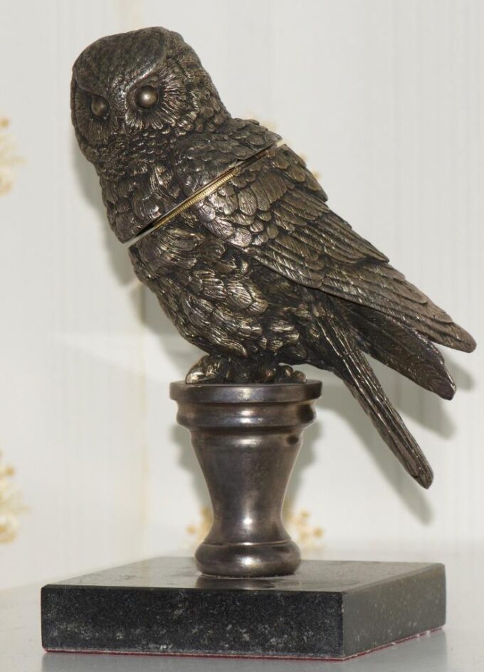 Antique Imperial Clock Owl Figure Gilt Bronze Verge Fusee-Tsar Hunting Trophy