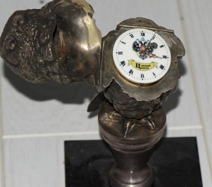 Antique Imperial Clock Owl Figure Gilt Bronze Verge Fusee-Tsar Hunting Trophy
