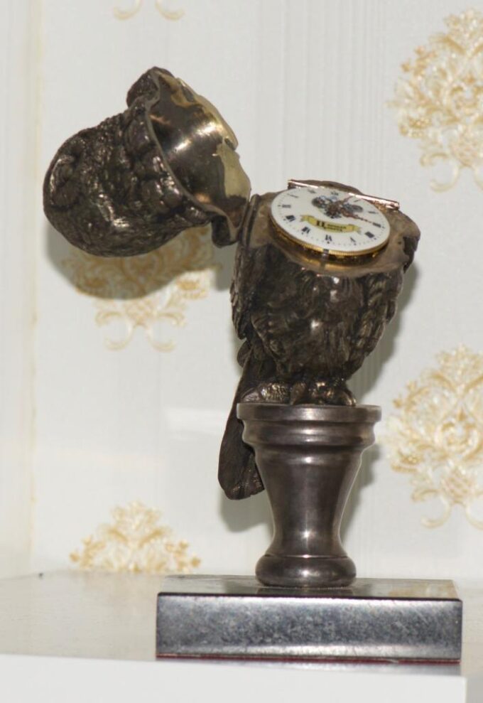 Antique Imperial Clock Owl Figure Gilt Bronze Verge Fusee-Tsar Hunting Trophy