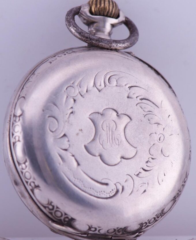 Antique Pocket Watch French Silver Hand Engraved Fancy Enamel Dial c1890's