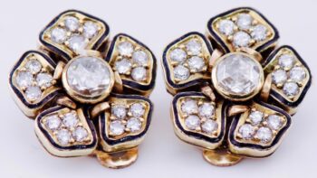 Antique Empire Earrings Set 14k Gold Enamel Diamond c1916 Boxed