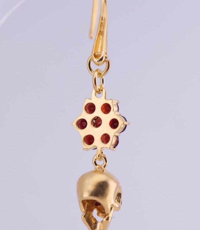 Amazing Antique Victorian Еra Earrings Set Memento Mori Skull Gilt Silver Garnet