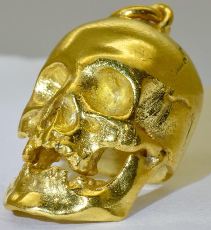 Skull Formed Fob Pendant Memento Mori Charm 18k Gold Plated Sterling Silver