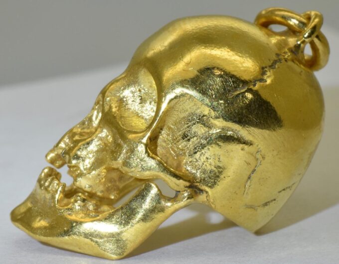 Skull Formed Fob Pendant Memento Mori Charm 18k Gold Plated Sterling Silver