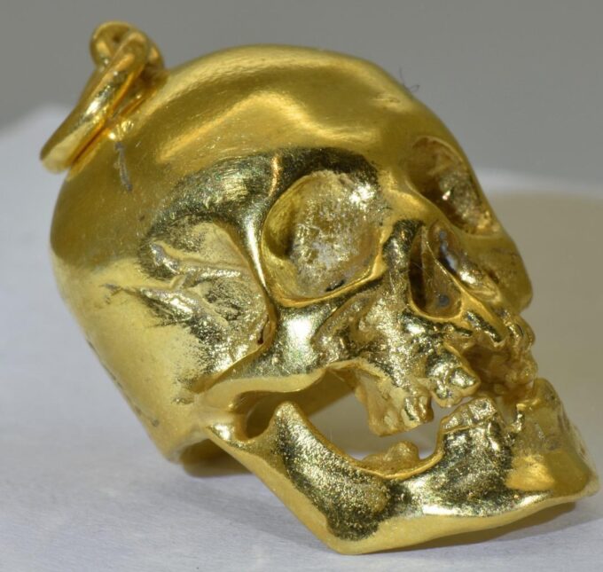 Skull Formed Fob Pendant Memento Mori Charm 18k Gold Plated Sterling Silver