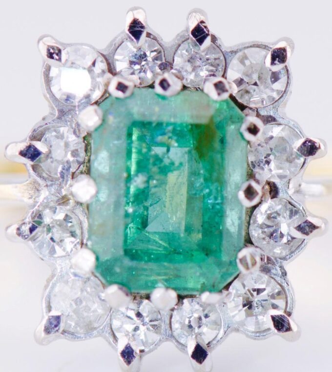 Antique Empire 18k Gold Ladies Ring 1.3ct Emerald Diamonds c1912 Tsar's Era