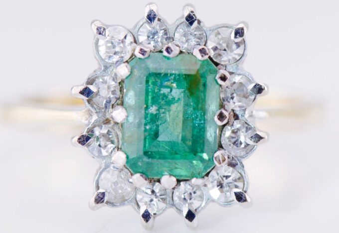 Antique Empire 18k Gold Ladies Ring 1.3ct Emerald Diamonds c1912 Tsar's Era