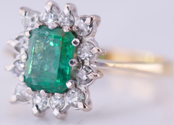 Antique Empire 18k Gold Ladies Ring 1.3ct Emerald Diamonds c1912 Tsar's Era