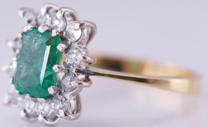 Antique Empire 18k Gold Ladies Ring 1.3ct Emerald Diamonds c1912 Tsar's Era