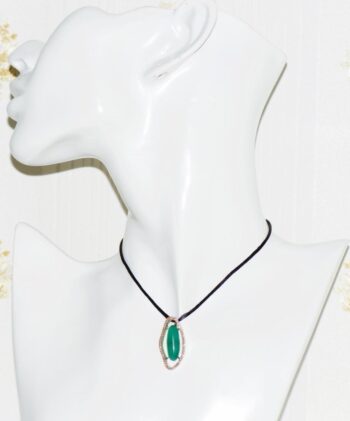 Vintage Estate Pendant 18k White Gold-Diamond-Cabochon Jade