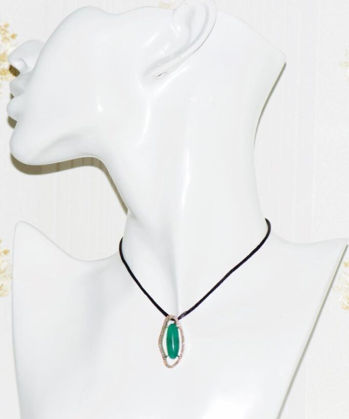 Vintage Estate Pendant 18k White Gold-Diamond-Cabochon Jade