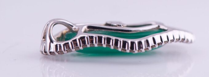 Vintage Estate Pendant 18k White Gold-Diamond-Cabochon Jade
