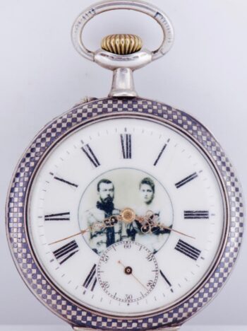 Antique Imperial Presentation Pocket Watch with Silver Niello Case-Tsar Nicholas