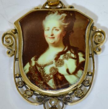 Antique Empire Locket 18k Gold Enamel-Empress Portrait c1790's