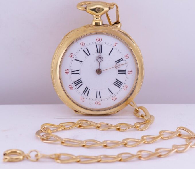 Rare Antique Gilt Silver Pocket Watch and Chain Fob for Vatican City-c1877