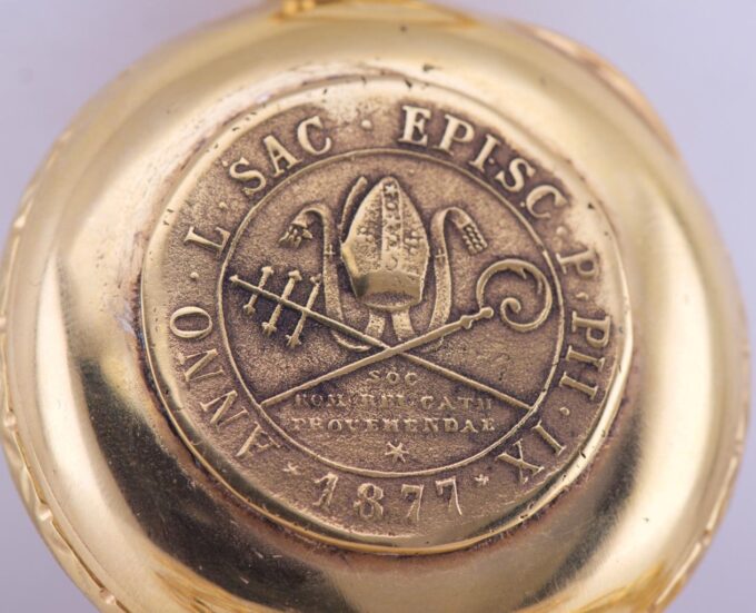 Rare Antique Gilt Silver Pocket Watch and Chain Fob for Vatican City-c1877