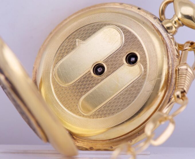 Rare Antique Gilt Silver Pocket Watch and Chain Fob for Vatican City-c1877