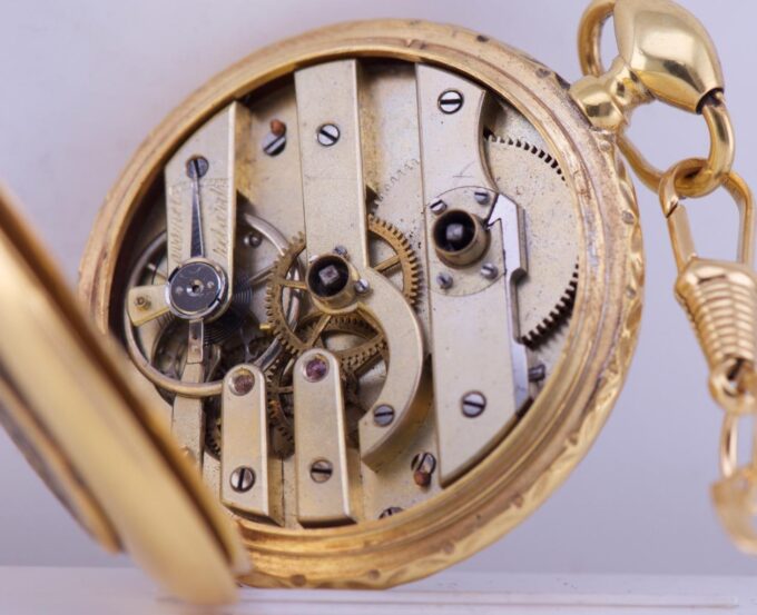 Rare Antique Gilt Silver Pocket Watch and Chain Fob for Vatican City-c1877