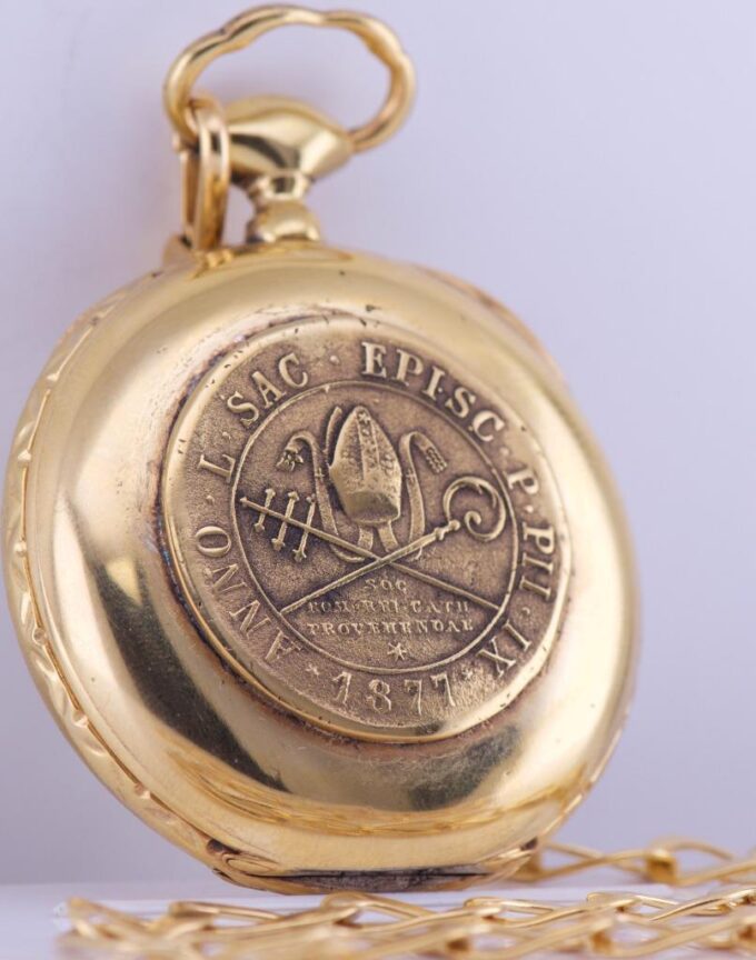 Rare Antique Gilt Silver Pocket Watch and Chain Fob for Vatican City-c1877
