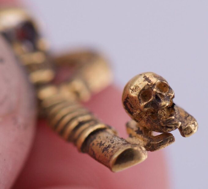 Amazing Pendant Fob Skulls Memento Mori Key Shaped 18K Gold Plated Silver Charm