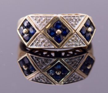 Antique Art-Deco Cocktail Gold Ladies Ring Natural Unheated Sapphire Diamonds